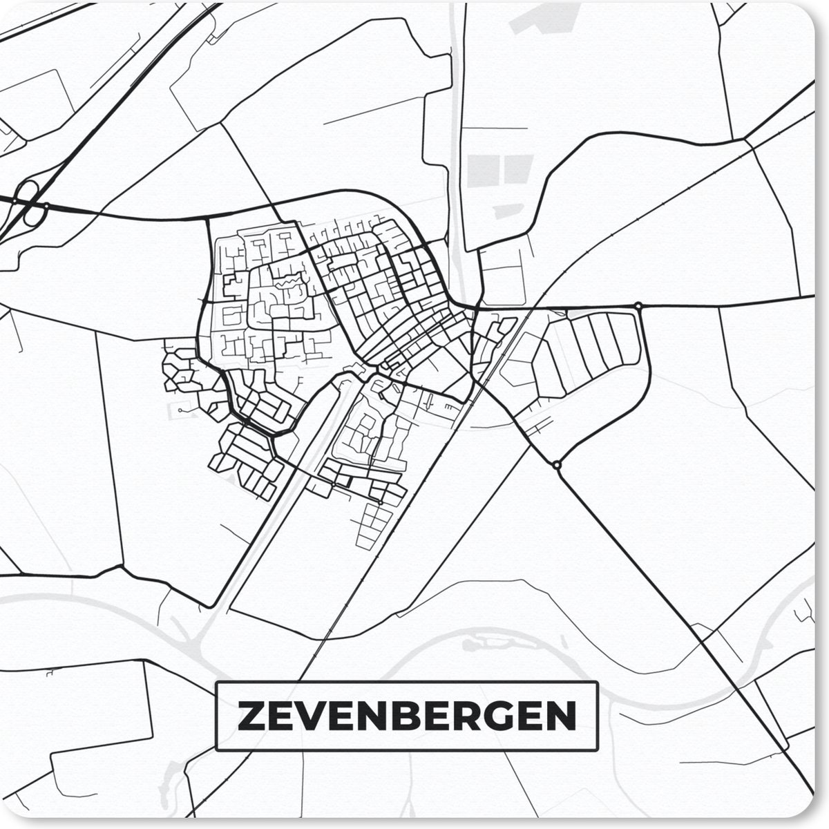Muismat 30x30 cm - Mousepad Plattegrond - Stadskaart - Zevenbergen - Kaart - Muismatten - Stadskaart