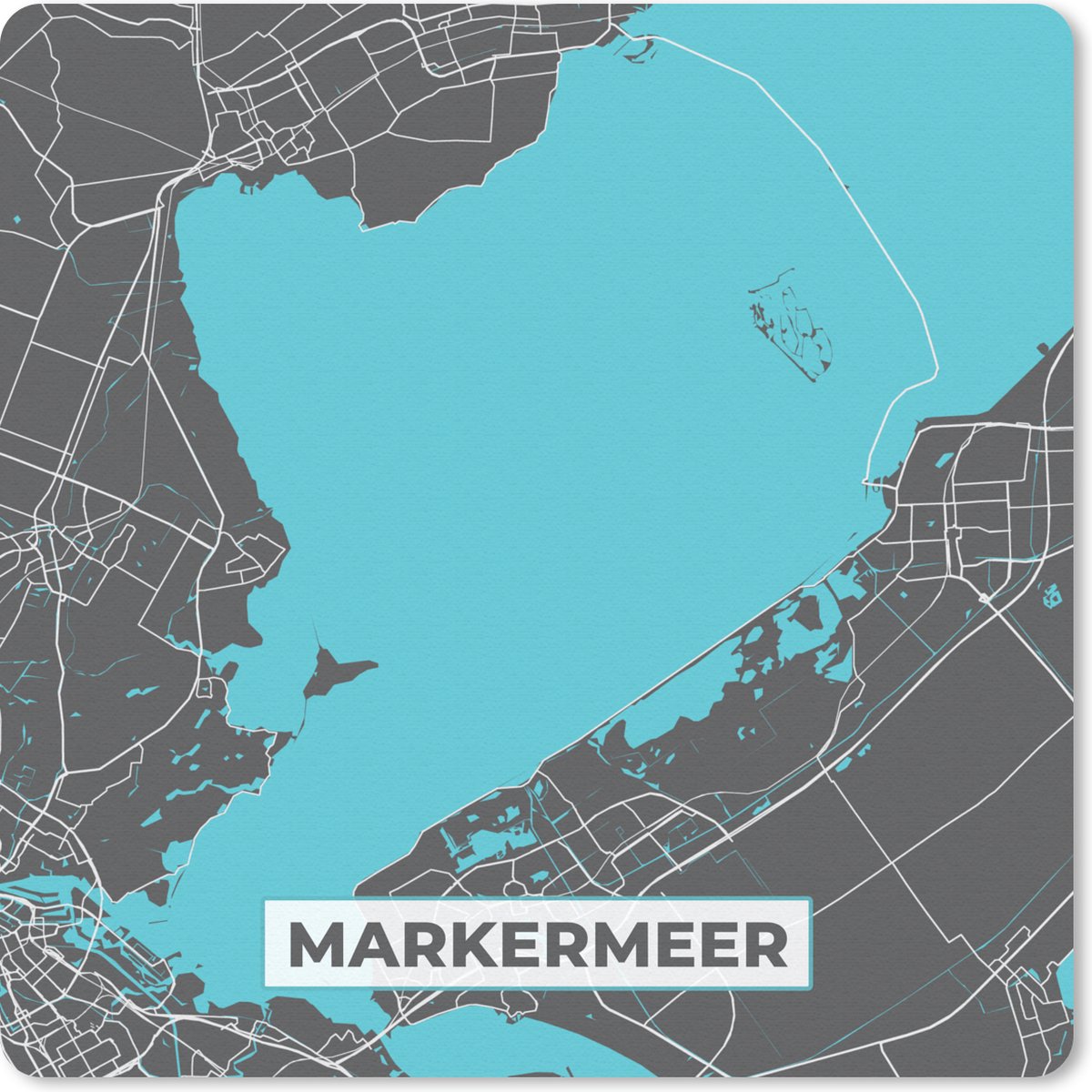 Muismat 30x30 cm - Mousepad Stadskaart - Water - Markermeer - Nederland - Kaart - Plattegrond - Muismatten - Stadskaart