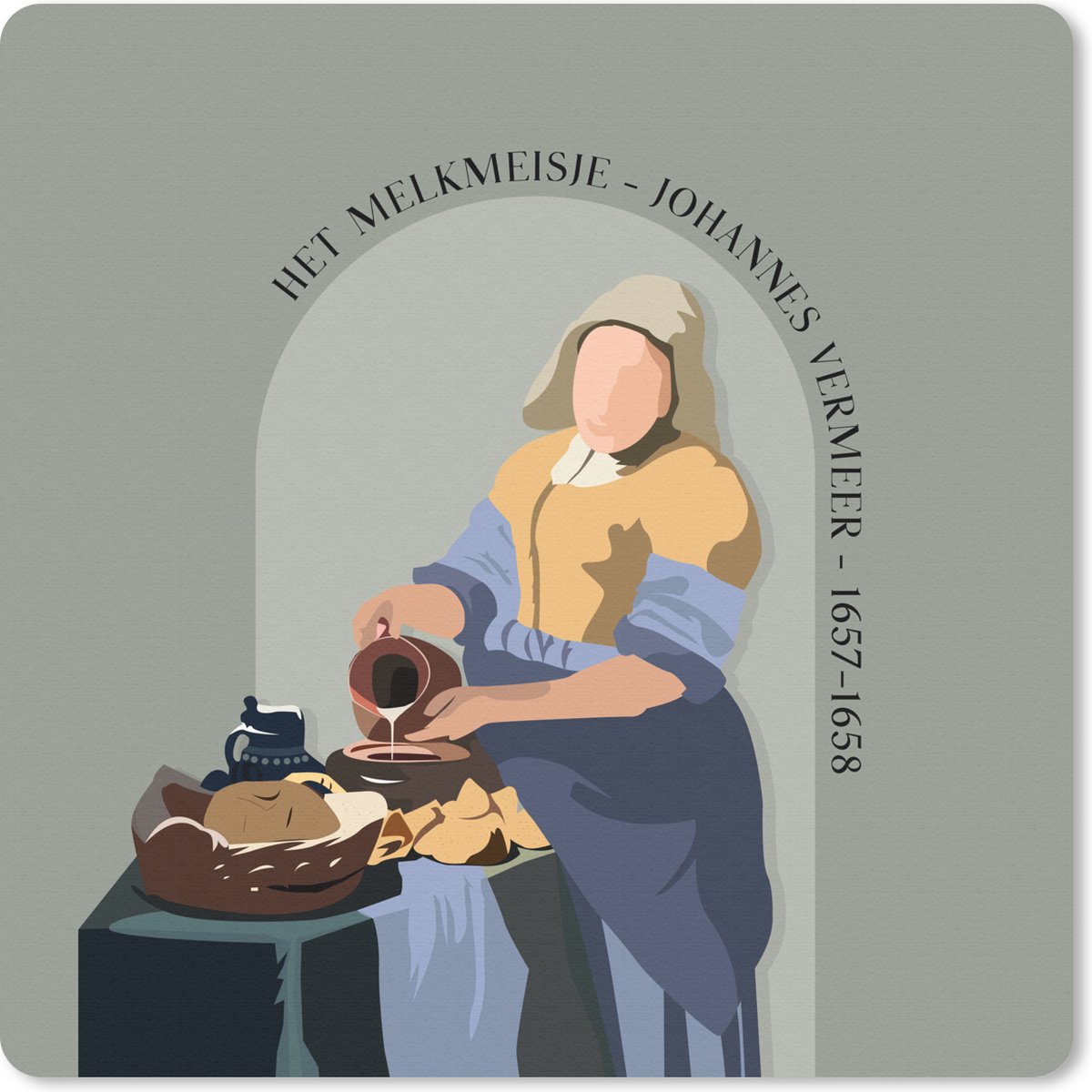 Muismat 20x20 cm - Mousepad Pastel - Melkmeisje - Groen - Oude meesters - Muismatten
