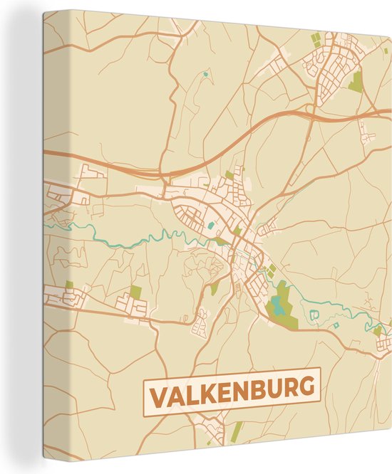 Canvas Schilderij Valkenburg - Kaart - Plattegrond - Stadskaart - 20x20 cm - Wanddecoratie