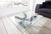Maritieme salontafel glas vierkant OCEAN L 85cm zilveren antieke scheepsschroef met glazen blad
