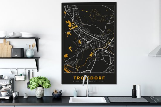 Peinture sur Toile Plan de Ville – Carte – Allemagne – Or – Troisdorf – Carte - 80x120 cm - Décoration murale