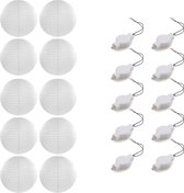 Setje van 10x stuks luxe witte bolvormige party lampionnen 35 cm met lantaarnlampjes - Feest decoraties/versiering