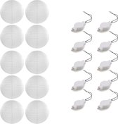 Setje van 10x stuks luxe witte bolvormige party lampionnen 35 cm met lantaarnlampjes - Feest decoraties/versiering