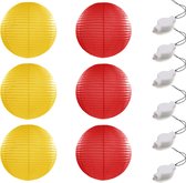 Setje van 6x stuks luxe geel/rood bolvormige party lampionnen 35 cm met lantaarnlampjes - Feest decoraties/versiering