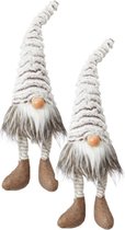 2x stuks pluche gnome/dwerg decoratie poppen/knuffels grijs 37 cm - Kerstgnomes/kerstdwergen/kerstkabouters