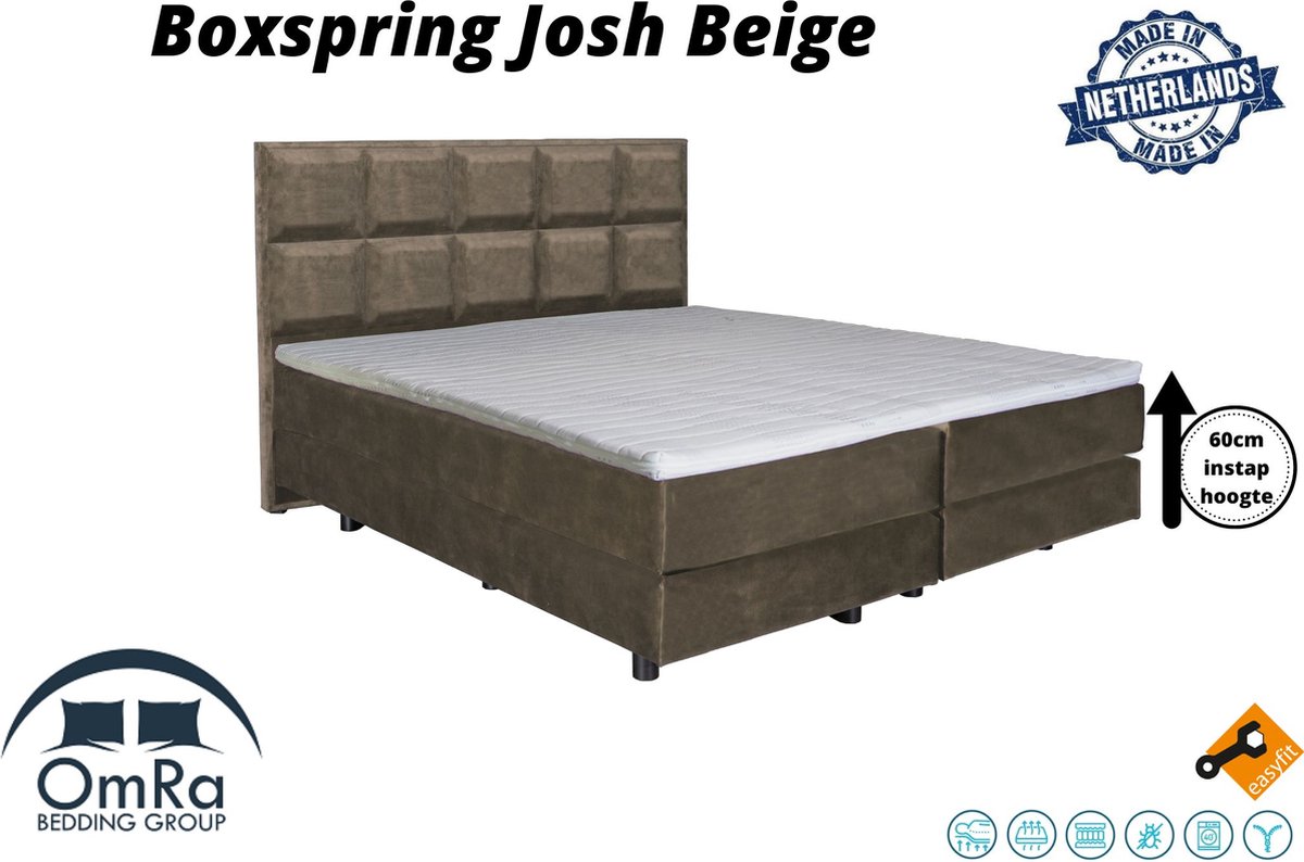 Omra Bedding - Complete boxspring - Josh Beige - 140x190 cm - Inclusief Topdekmatras - Hotel boxspring