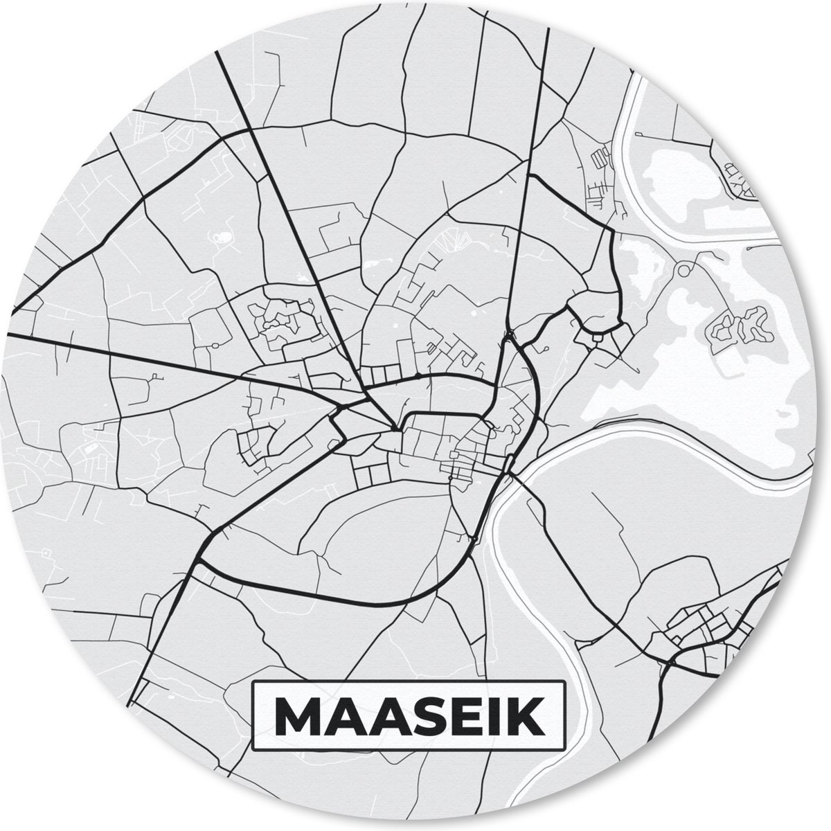 Muismat rond 50x50 cm - Mousepad België – Maaseik – Stadskaart – Kaart – Zwart Wit – Plattegrond - Ronde muismatten - Stadskaart