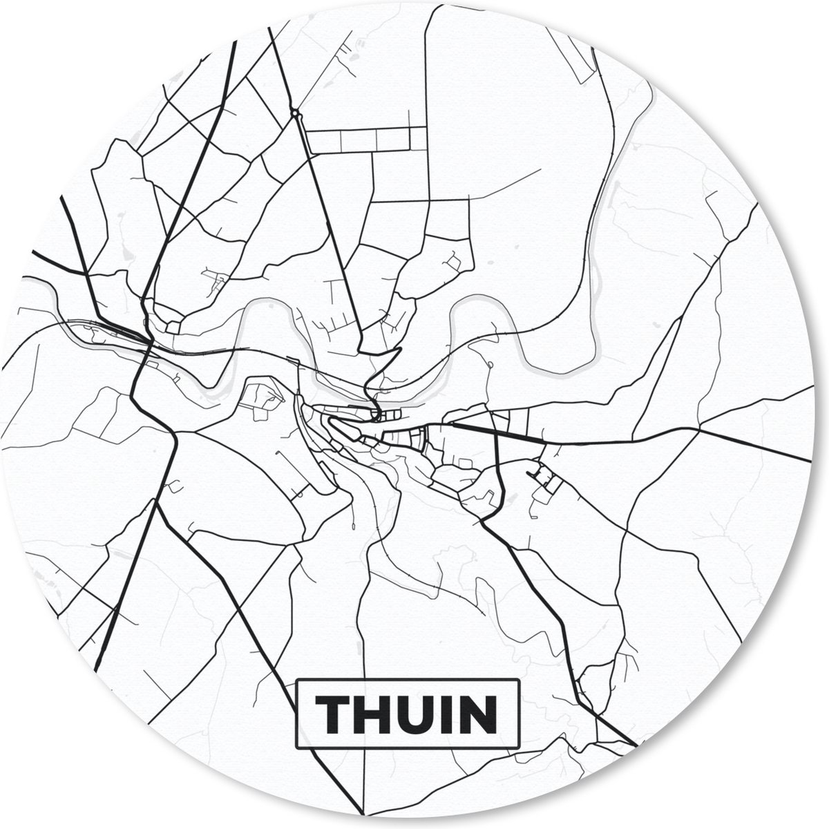 Muismat rond 20x20 cm - Mousepad Stadskaart – Plattegrond – België – Zwart Wit – Thuin – Kaart - Ronde muismatten - Stadskaart