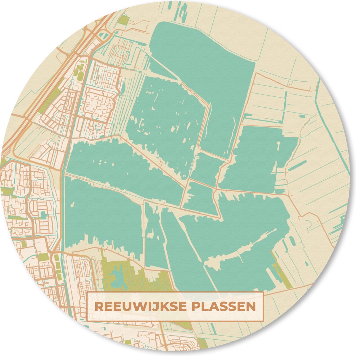 Muismat rond 50x50 cm - Mousepad Vintage - Kaart - Plattegrond - Reeuwijkse Plassen - Stadskaart - Ronde muismatten - Stadskaart
