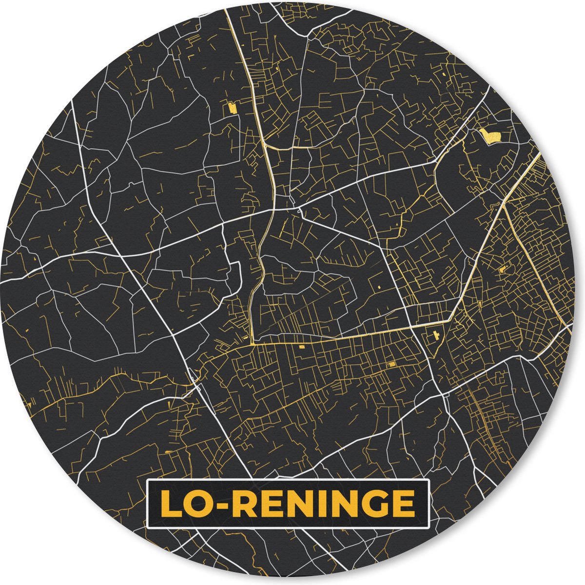 Muismat rond 50x50 cm - Mousepad Stadskaart - Goud - Plattegrond - Lo-Reninge - Kaart - Ronde muismatten - Stadskaart
