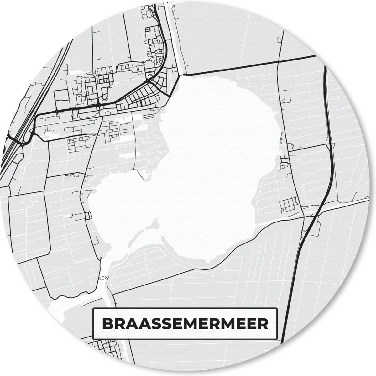 Muismat rond 40x40 cm - Mousepad Stadskaart - Braassemermeer - Kaart - Plattegrond - Nederland - Ronde muismatten - Stadskaart
