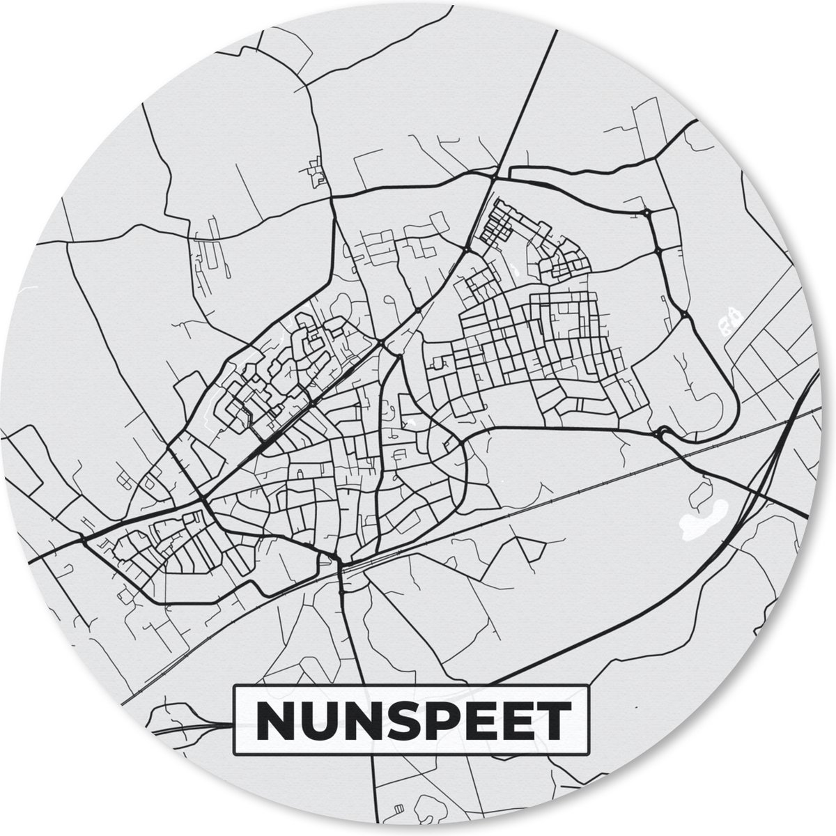 Muismat - Mousepad - Rond - Plattegrond - Nunspeet - Kaart - Stadskaart - 50x50 cm - Ronde muismat