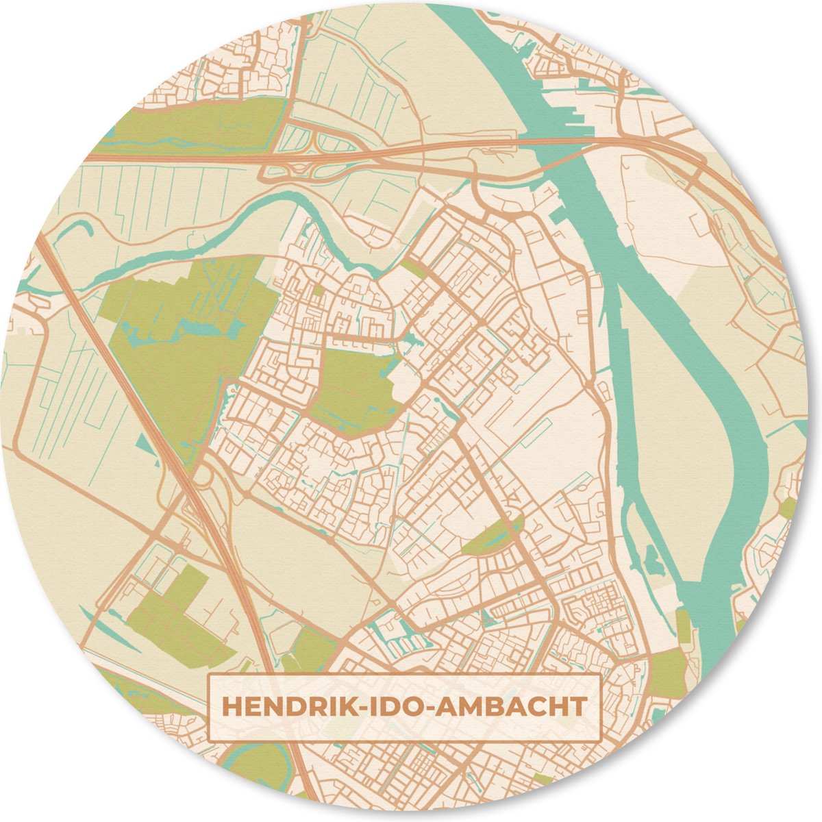 Muismat rond 30x30 cm - Mousepad Hendrik-Ido-Ambacht - Kaart - Stadskaart - Plattegrond - Ronde muismatten - Stadskaart