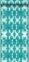 ESTAhome behangpapier tie-dye shibori motief intens turquoise - 148683 - 53 cm x 10,05 m