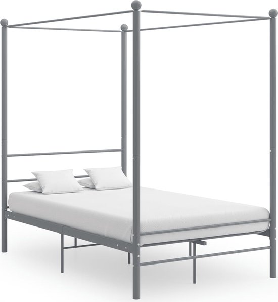 Cadre de lit à baldaquin gris métal 140x200 cm