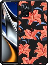 Xiaomi Poco X4 Pro Hoesje Zwart Flowers - Designed by Cazy