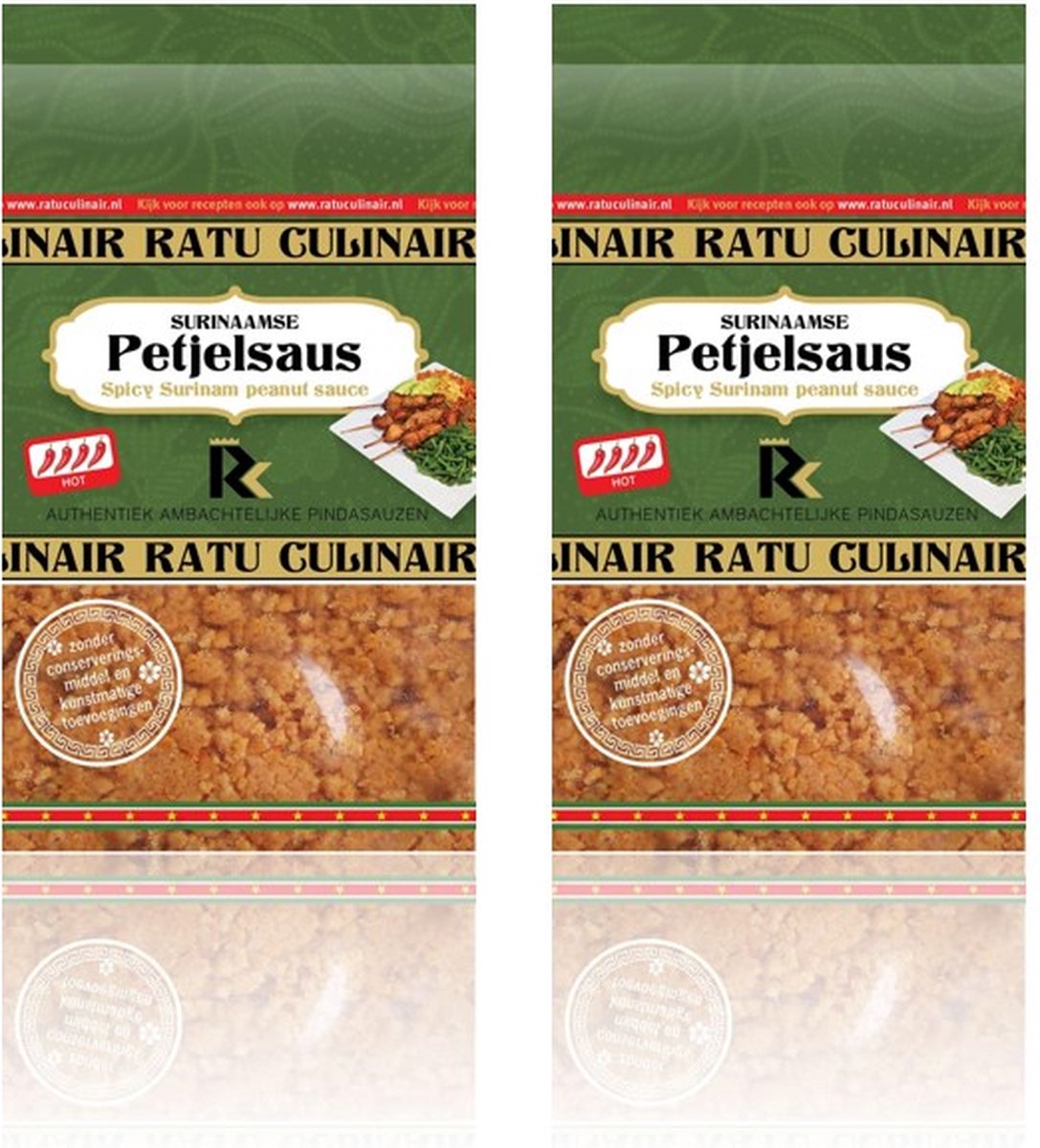 Ratu Culinair | 2 x 400gr Surinaamse Petjelsaus | Ambachtelijk bereid | Pittige pindasaus | glutenvrij