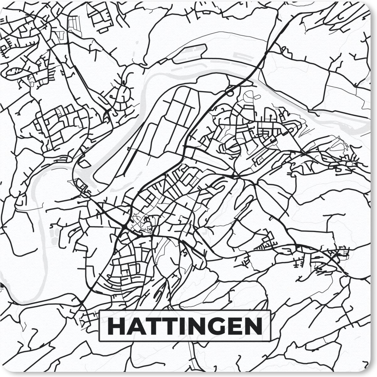 Muismat 20x20 cm - Mousepad Hattingen - Stadskaart - Kaart - Plattegrond - Muismatten - Stadskaart