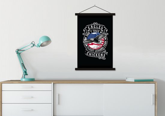 Porte-affiche avec affiche - Affiche scolaire - Aigle - Drapeau - Rétro - Citation - 60x90 cm - Lattes noires