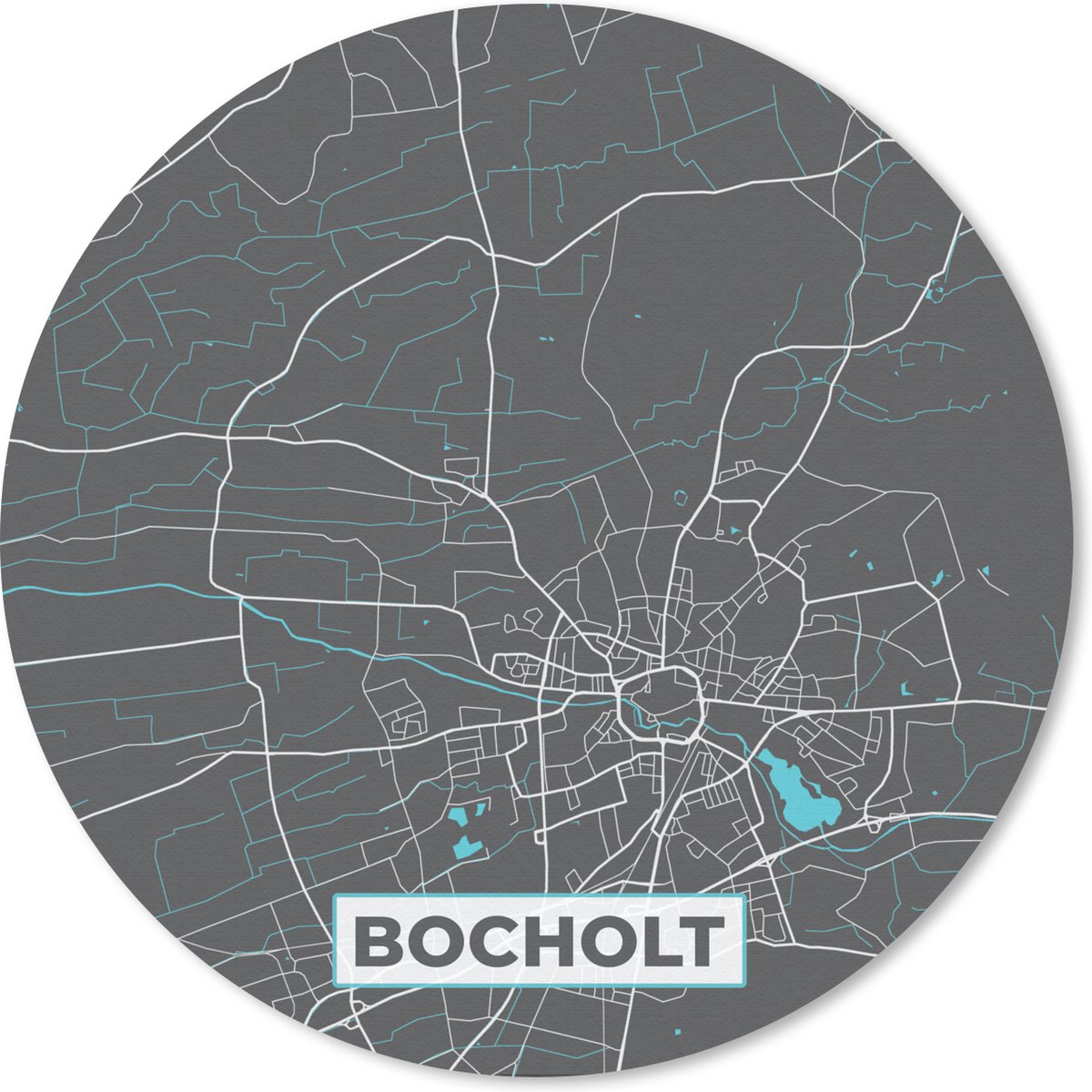 Muismat rond 20x20 cm - Mousepad Stadskaart – Plattegrond – Duitsland – Blauw – Bocholt – Kaart - Ronde muismatten - Stadskaart