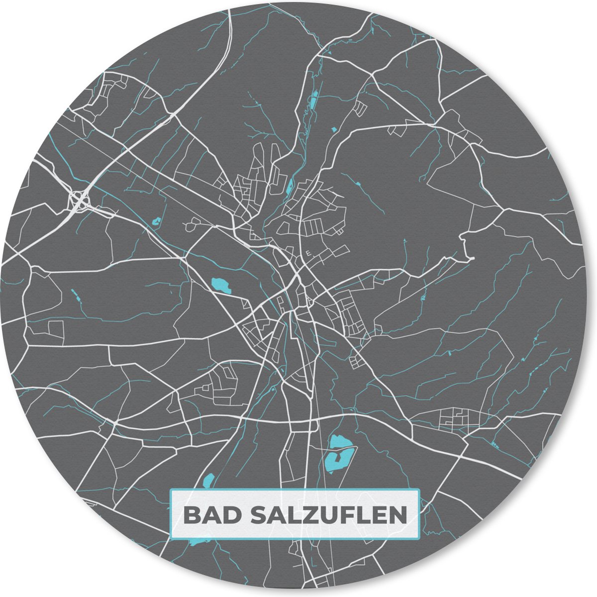 Muismat rond 30x30 cm - Mousepad Stadskaart – Plattegrond – Duitsland – Blauw – Bad Salzuflen – Kaart - Ronde muismatten - Stadskaart