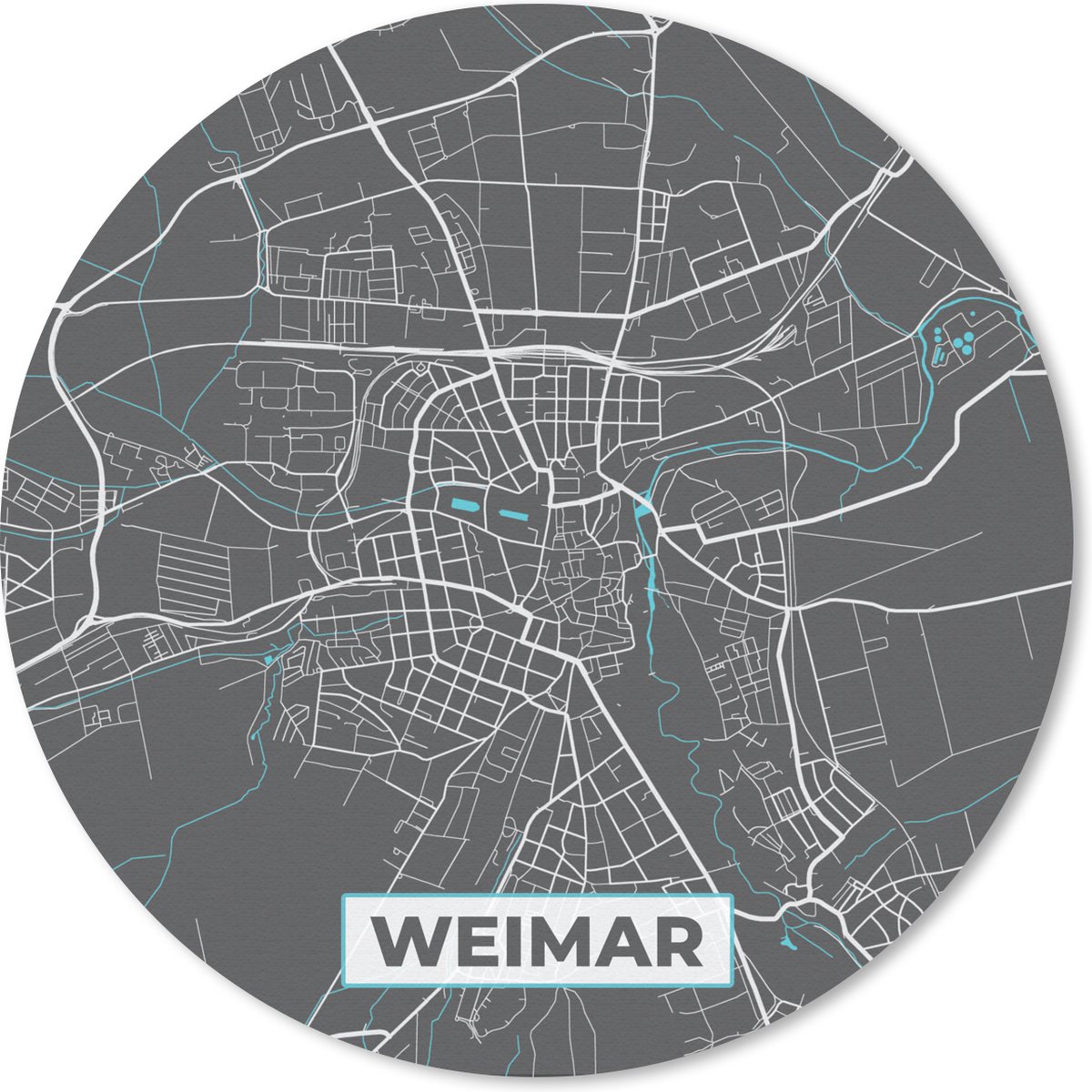 Muismat rond 30x30 cm - Mousepad Blauw – Duitsland – Plattegrond – Stadskaart – Kaart – Weimar - Ronde muismatten - Stadskaart