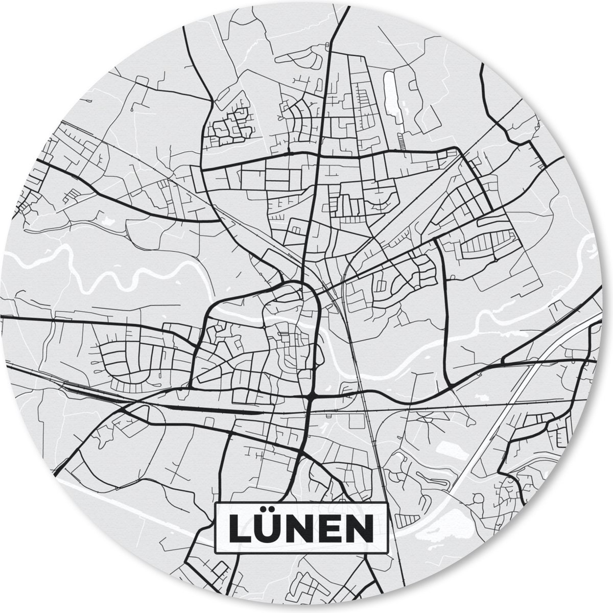 Muismat rond 30x30 cm - Mousepad Lünen- Kaart - Stadskaart - Duitsland - Plattegrond - Ronde muismatten - Stadskaart