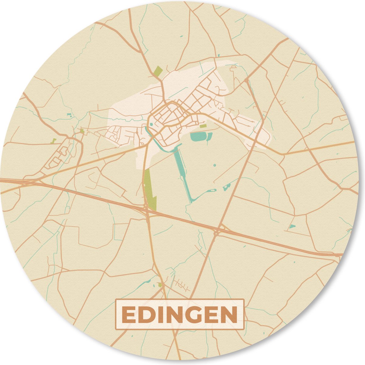 Muismat - Mousepad - Rond - Vintage - Plattegrond - Stadskaart - Edingen - Kaart - 30x30 cm - Ronde muismat