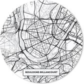 Muismat - Mousepad - Rond - Frankrijk - Kaart - Plattegrond - Boulogne-Billancourt - Stadskaart - Zwart wit - 40x40 cm - Ronde muismat