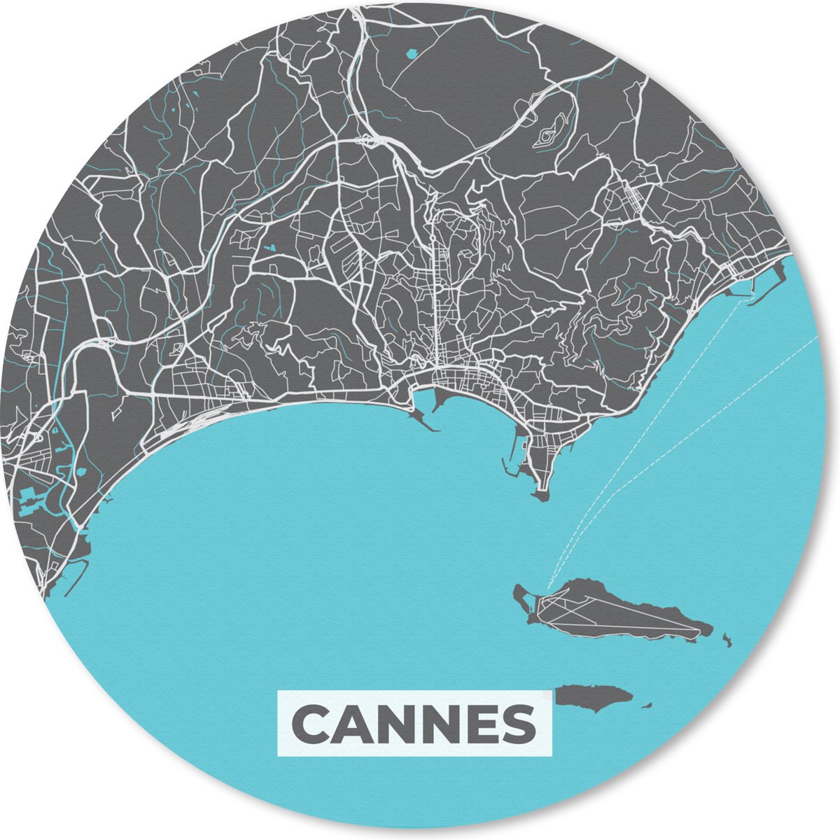 Muismat rond 30x30 cm - Mousepad Stadskaart - Plattegrond - Cannes - Frankrijk - Kaart - Ronde muismatten - Stadskaart