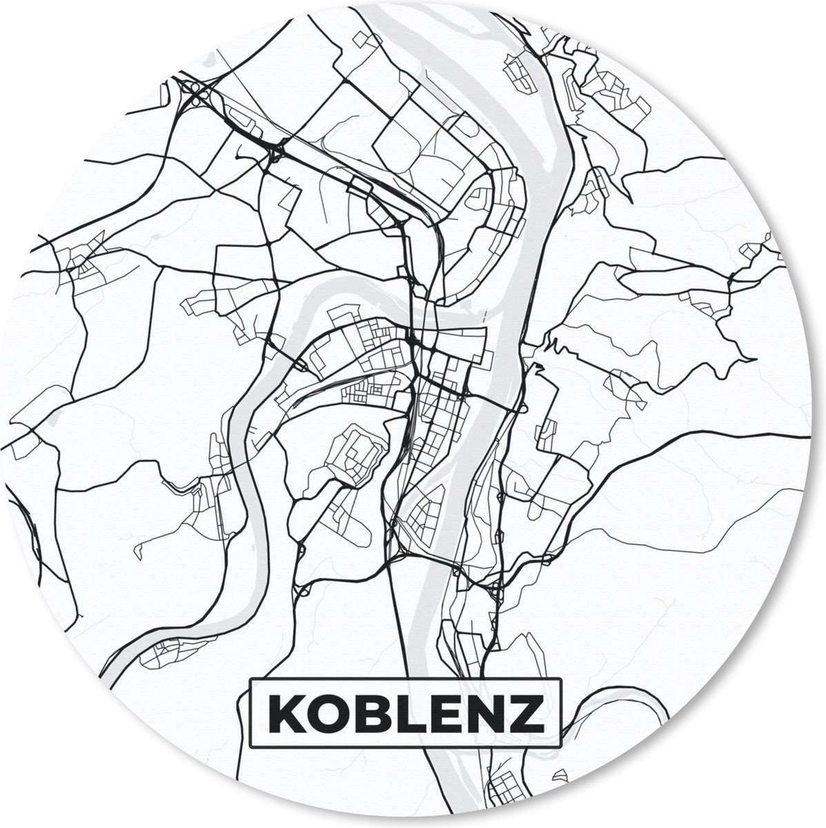 Muismat rond 40x40 cm - Mousepad Kaart - Koblenz - Stadskaart - Plattegrond - Ronde muismatten - Stadskaart