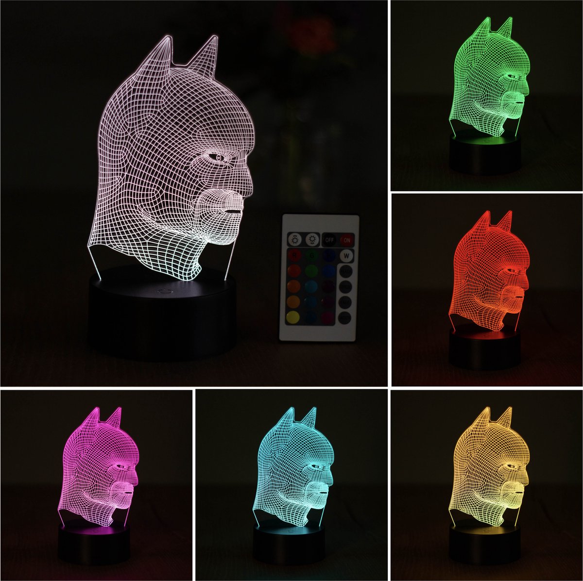 Klarigo®️ Nachtlamp – 3D LED Lamp Illusie – 16 Kleuren – Bureaulamp – DC - The Batman – Nachtlampje Kinderen – Creative lamp - Afstandsbediening