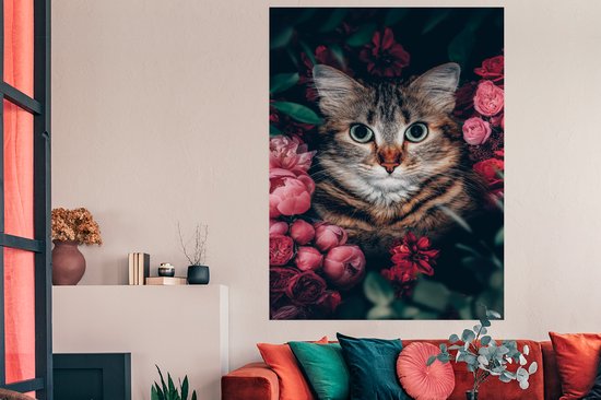 Poster - Chat - Fleurs - Rose - Animaux - Poster animaux - Poster photo - Poster  mural... | bol
