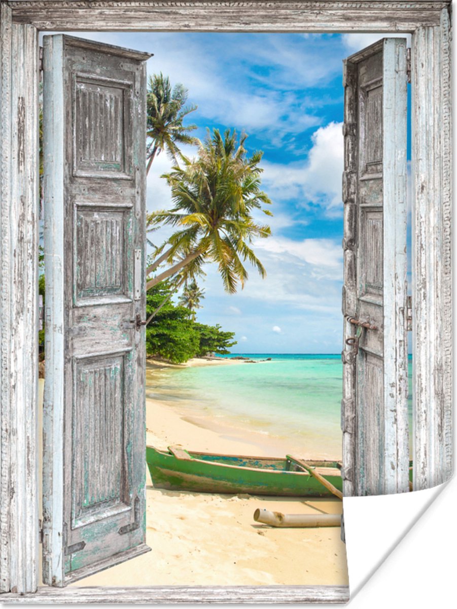 Poster Kano - Strand - Palmboom - Strand - Doorkijk - 90x120 cm