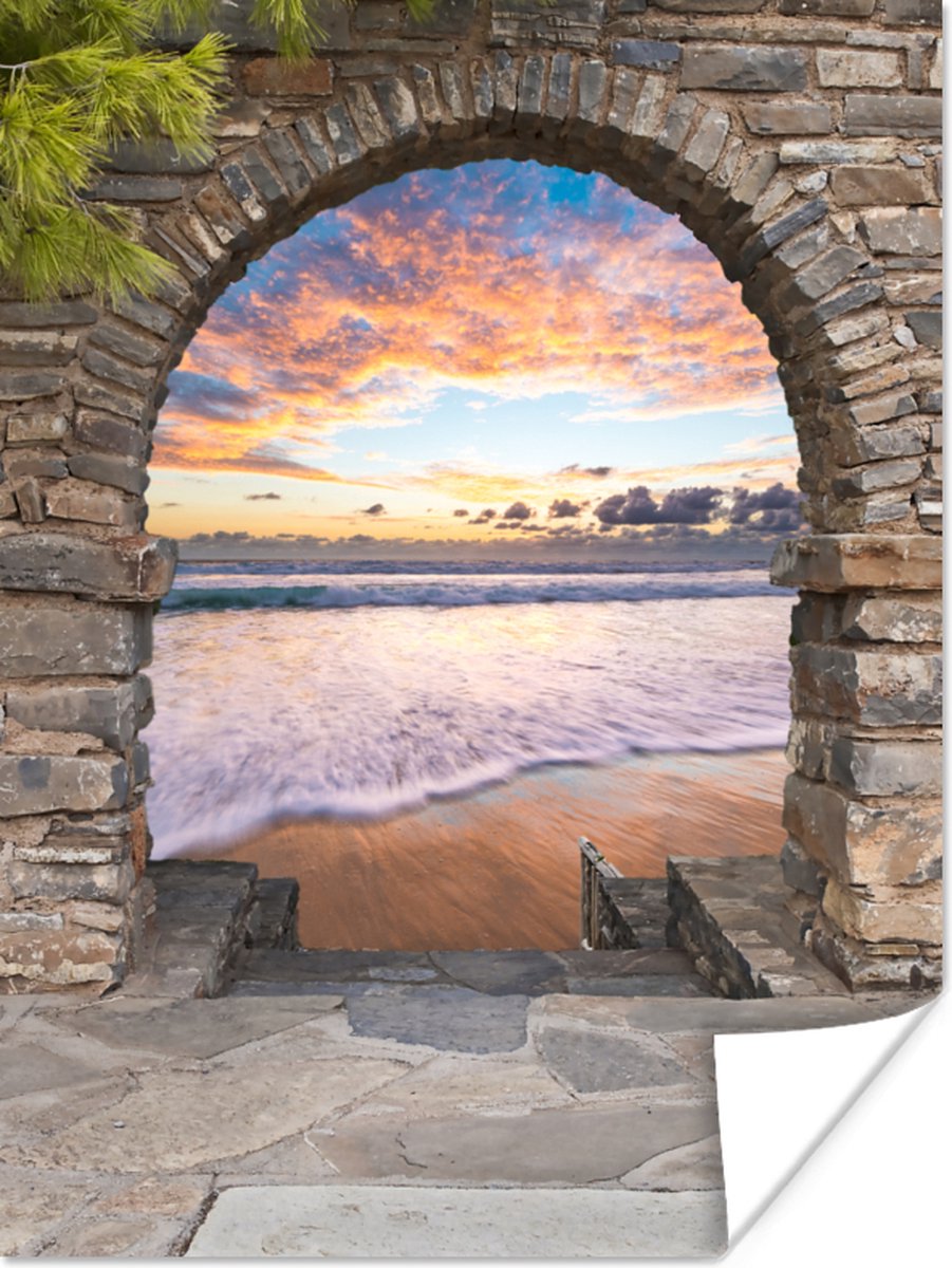 Poster Avond - Zee - Strand - Doorkijk - 90x120 cm