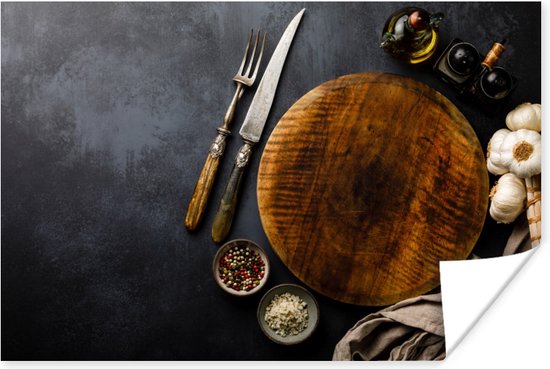 Affiche Couverts - Planche à découper - Cuisine - Torchon - 30x20 cm