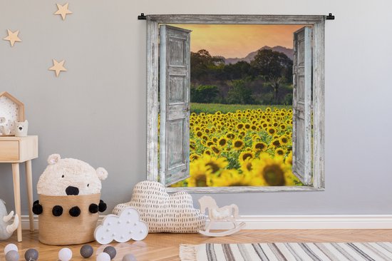 Tapisserie - Toile murale - Tournesol - Soirée - Fleurs - Transparent - 150x150 cm - Tapisserie