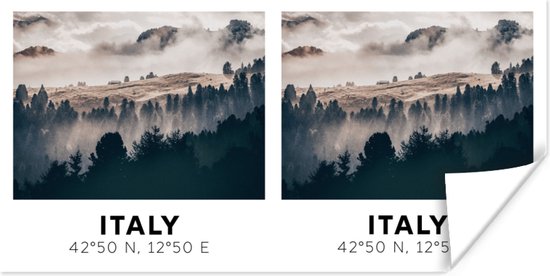 Poster Italië - Dolomieten - Bos - Mist - 40x20 cm