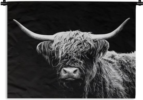 Tapisserie - Tapisserie - Highlander écossais - Vache - Zwart - Wit - Animaux - 180x135 cm - Tapisserie