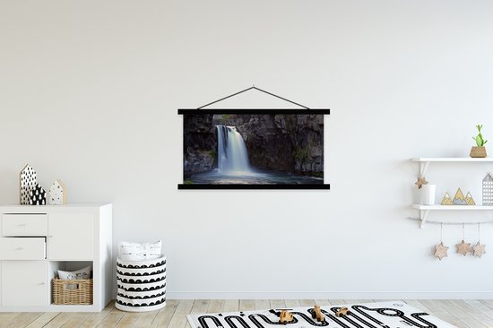 Porte-affiche avec affiche - Affiche scolaire - Cascade - Water - Roches - 150x75 cm - Lattes noires