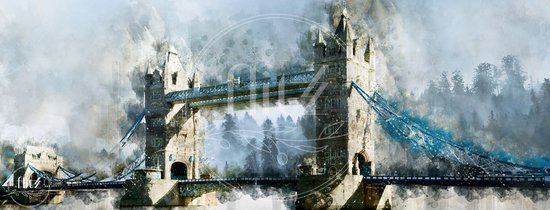100% Nederlandse Productie! │ Flitzz Diamond Painting │ Aquarel Panorama Tower Bridge Londen │ Formaat 210 x 80 cm │ Diamond Painting Pakket Volwassen │ Volledige bedekking │ Vierkant │ Full │ 77 kleuren