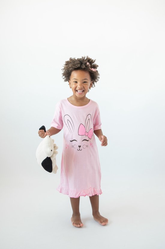 Fun2wear - enfants - filles - grande chemise / chemise de nuit - Happy Bunny - rose shadow - taille 128/134