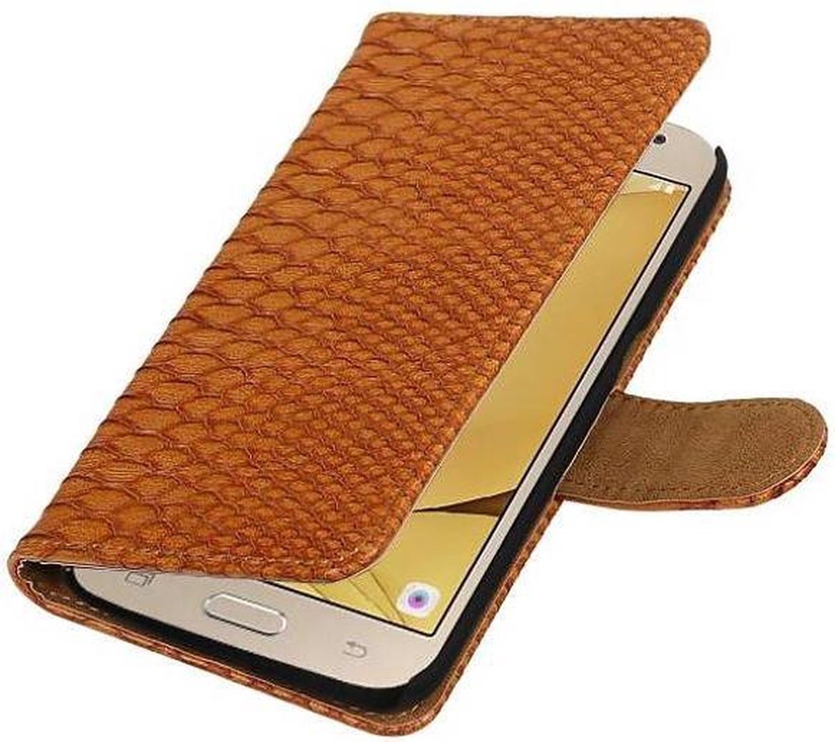 Slang Bookstyle Hoes - Geschikt voor Samsung Galaxy J2 (2016 ) J210F Bruin
