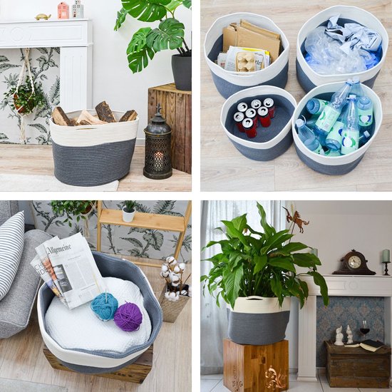 KMERCE Grote gevlochten bloempot, binnenplant, plantenmand van katoenen touw voor binnendecoratie, opbergmand voor speelgoed, kleding, diameter 30 cm