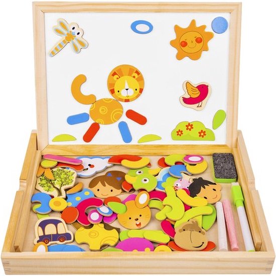 Afbeelding van het spel Sensori® Educatief speelgoed - Multifunctionele Kleurrijke Educatieve Magnetische Puzzel - Schrijfbord - Houten stukjes