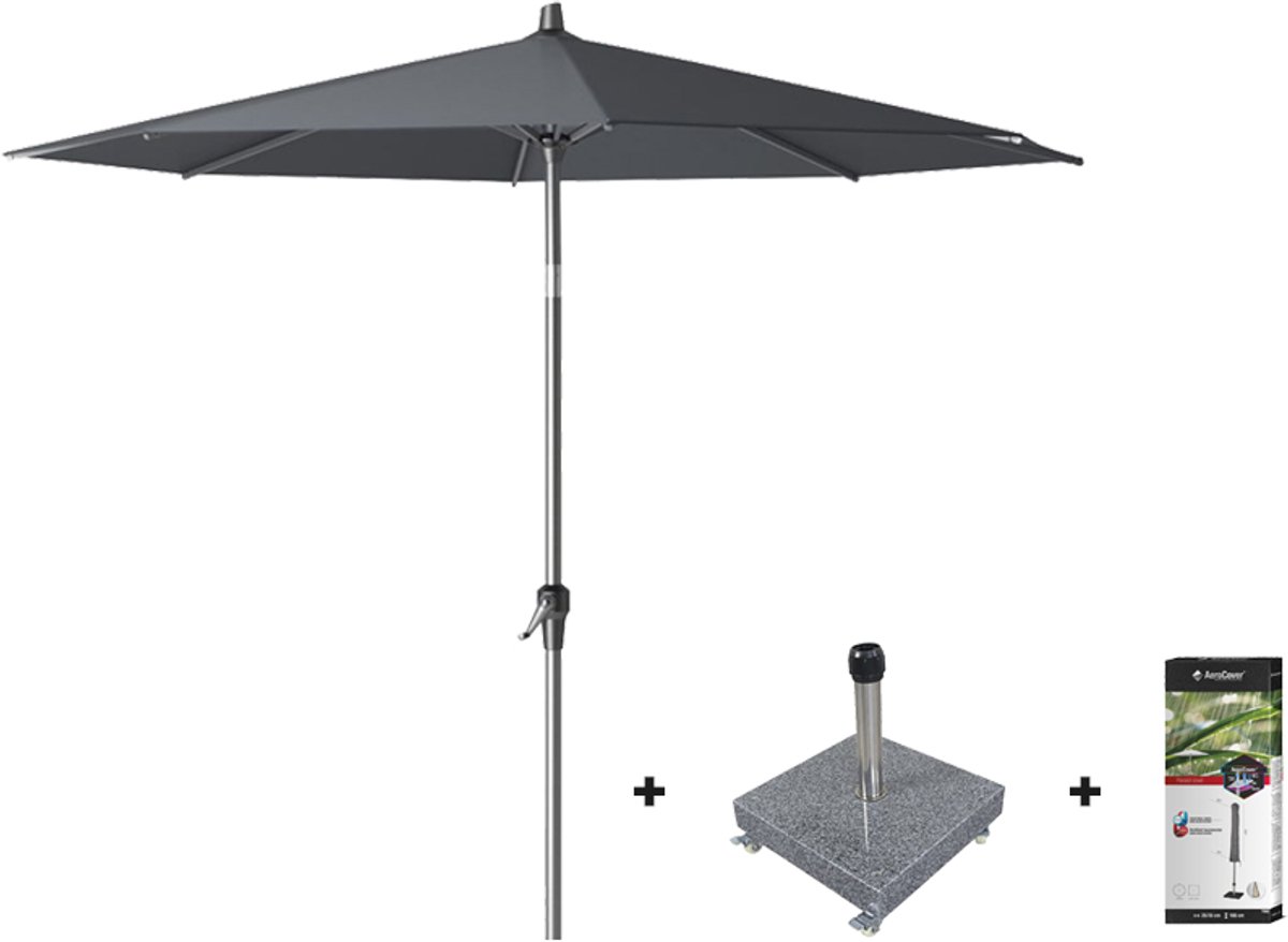 Platinum Riva stokparasol 3 m. rond - Antraciet met voet en hoes