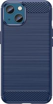 iPhone 14 Plus Hoesje - MobyDefend TPU Gelcase - Geborsteld Metaal + Carbonlook - Navy Blauw - GSM Hoesje - Telefoonhoesje Geschikt Voor iPhone 14 Plus