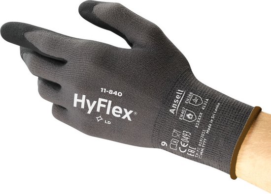 HyFlex® 11-840 - Werkhandschoen, DIY, Garage, Montage, Tuin, M, Zwart, 3 paar
