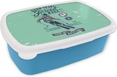 Boîte à lunch Bleu - Boîte à lunch - Boîte à pain - Combinaison de ski - Rétro - Blauw - 18x12x6 cm - Enfants - Garçon - Cadeau Sinterklaas - Distribution de cadeaux pour enfants - Cadeaux chaussures Sinterklaas